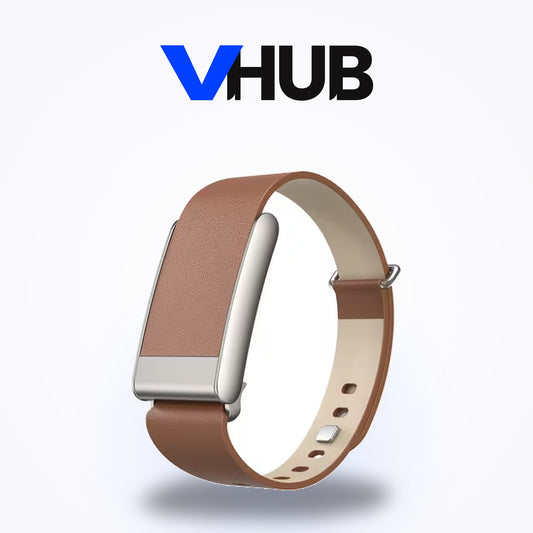 VHUB Luxe Straight leather-look band for WHOOP 5.0 in brown — compatible, not made by WHOOP